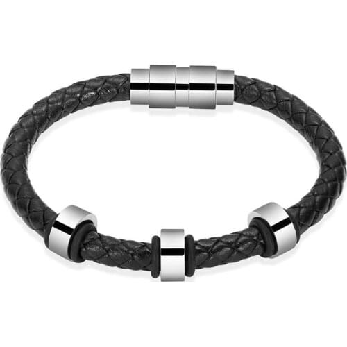 Black Brown Genuine Leather Urn Bracelet With Blank Tube Bead Charm Keepsake Memorial Cremation Jewelry For Ashes Women Men