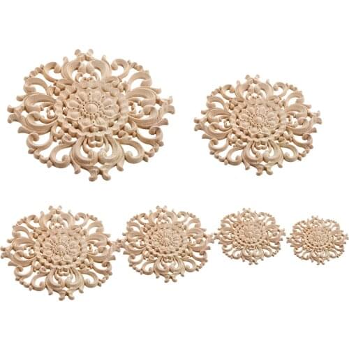 10/12/15/20/24/30cm Floral Wood Carved Corner Woodcarving Decal Onlay Applique Decorative Sculpture Home Furniture Walls Decor