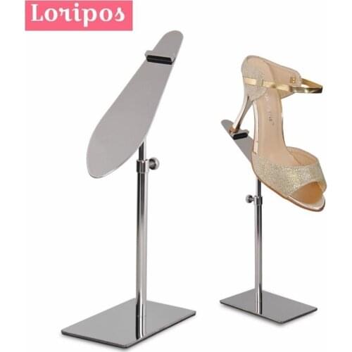 Stainless Steel Adjustable Height Shoe Display Holder Shoe Shop Window Display Prop Shoes Shelf Metal Women Shoe Display Rack