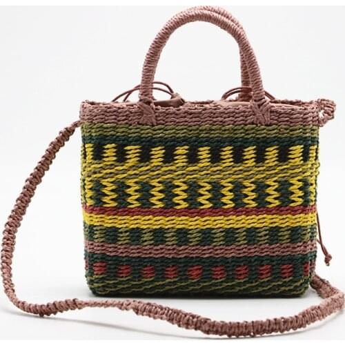 2021 New Childrens Straw Bag Multicolor Woven Mini Shopping Bag Straw Beach Tote Messenger Crossbody Shoulder Bag Handbag