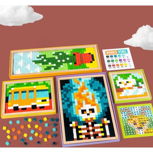 Childrens Building Blocks Fun Mosaic Pixel Puzzle Cognitive Assembling Pieces Infant Early Education Educational Wooden Toy