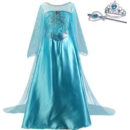 Baby Girls Princess Blue Cosplay Party Dress Clothes Children Birthday Flower Dress Clothing Kids Snow Queen Christmas Costume