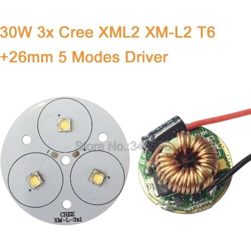 DIY Flashlight Torch 3* Cree XML2 XM-L2 High Power LED Emitter Cool White Neutral White Warm White 50mm+ 12V 26mm 5 Modes Driver