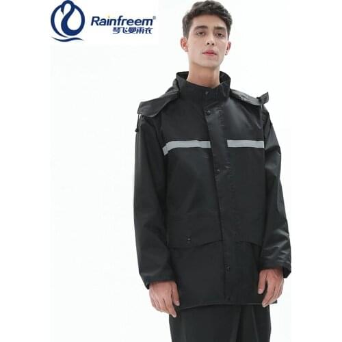 Rainfreem 240T Pongee Polyester 100% Waterproof Raincoat Good Quality Windproof Black Rain Gear