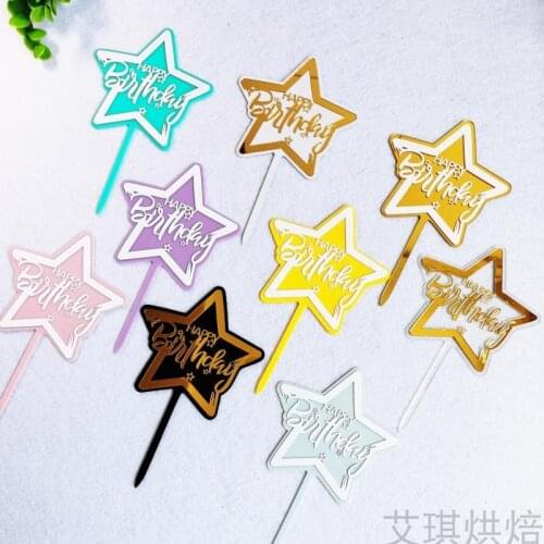 Double Candy Color Pentagram Acrylic Happy Birthday Cake Topper Cupcake Topper Wedding Party Cake Flag Cake Decoration