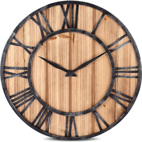 European style wooden wall clock metal quartz wood wall clock large mute living room home decoration modern design LB32813