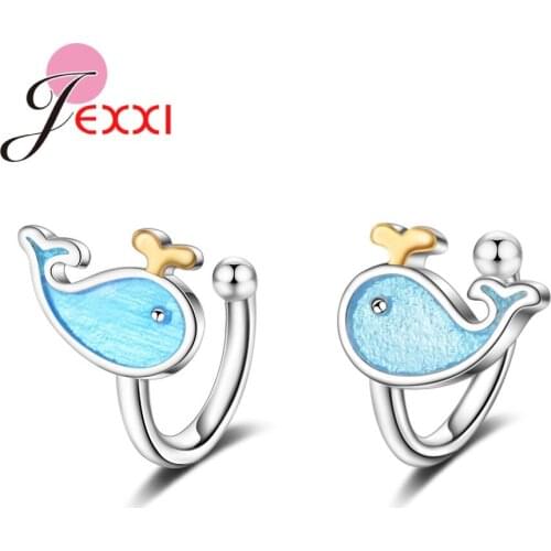 Blue Whale Earrings Clip 925 Sterling Silver Safe Prevent Allergy Jewelry Top Quality Stylish Casual Birthday Girl Gifts