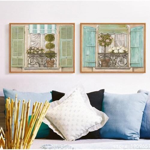 Cotton no frame Mediterranean window flowers canvas printings oil painting printed on cotton home wall art decoration pictures