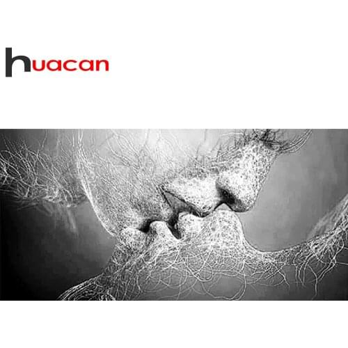 Huacan 5d DIY Mosaic Diamond Embroidery Couple Kiss Diamond Painting Full Square/Round Black And White Portrait Wall Paintings