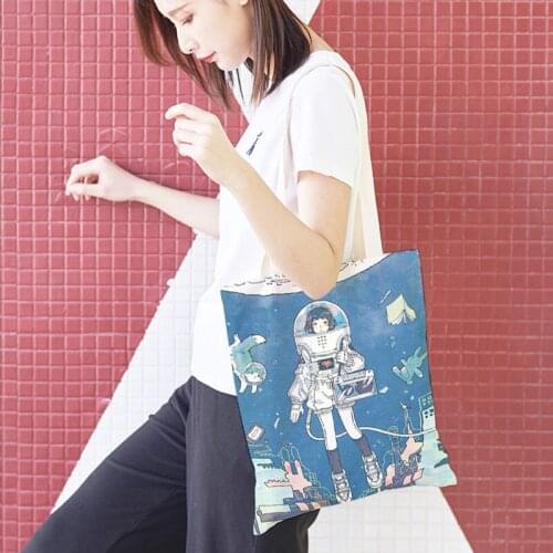 Personality cartoon canvas bag womens shoulder aerospace girl wild ins student casual handbag shoulder bag