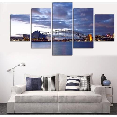 Five-Piece Seascape Canvas Painting Sydney Opera House Modern Home Wall Art Pictures Home Decor Living Room Mural Without Frame