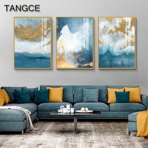 Modern Abstract Blue Canvas Painting Luxury Seascape Wall Art Pictures Nordic Poster for Living Room Bedroom Decor Fashion Print