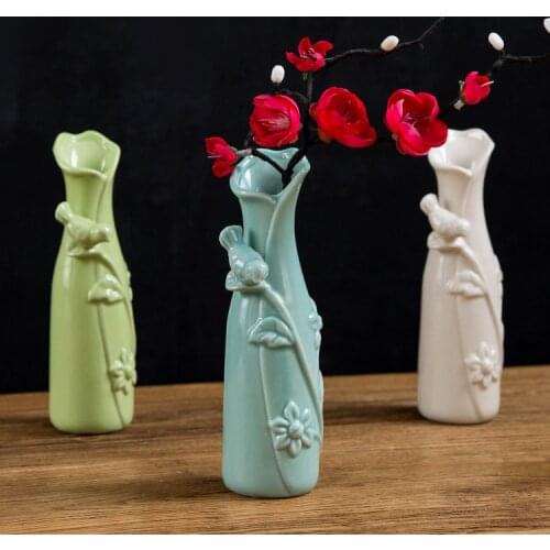 Chinese style ceramic crafts creative simple carving butterfly vase bird flower ware vases for decoration home decore