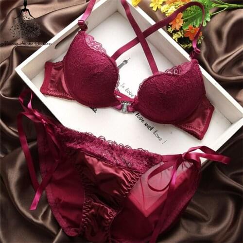 Sexy Lace Bra Set For Women Underwear Lingerie Intimates Push Up Bra Panties Set Underwear Set For Female Front Closure AB Cup