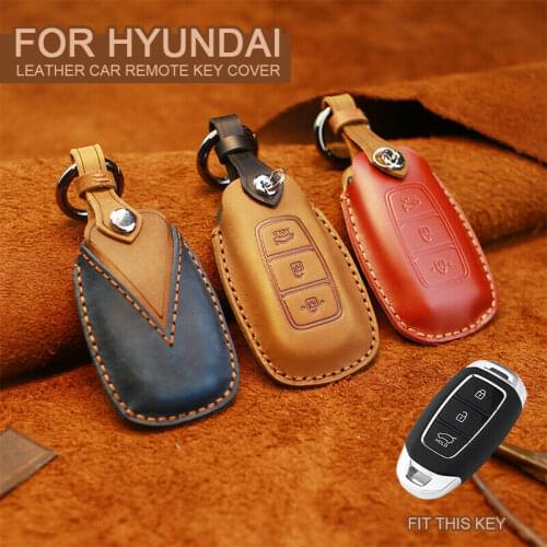 For Hyundai Santa Fe Palisade Accent Kona Nexo i30 Leather Smart Key Case Cover
