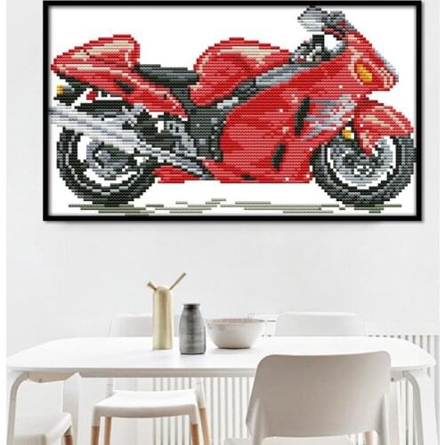 Red motorcycle cross stitch kit cool motorcycle pattern DIY14CT printed cloth needlework embroidery kit home decoration painting