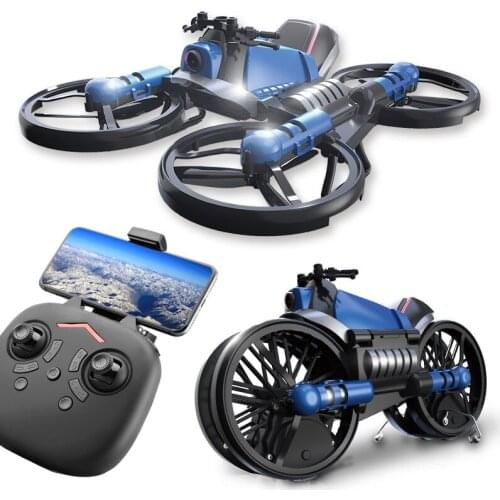 RC Drone & Motorcycle H6 Quadcopter 2-in-1 Wifi Control Folding Land Fight Vehicle Multi-functional Aircraft 6-axis Toy