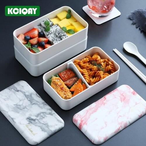 2 Layer Marble Pattern Design Lunchbox Portable Healthy Material Japanese Style Bento Box Microwave Dinnerware Food Storage Box