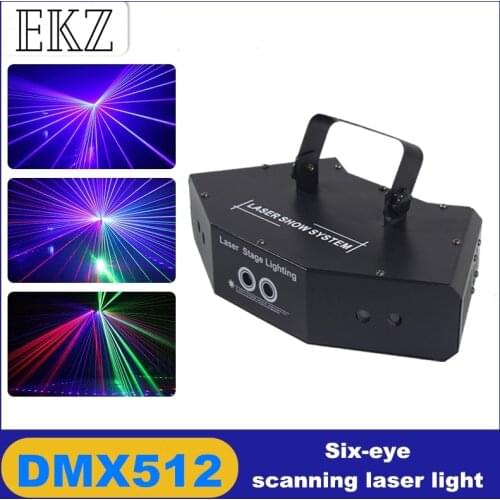 Sell Well 6 Eyes RGB Scan Full Color Gobo Laser Light DJ Stage Effect DMX512 For Dance Floor Party Bar Wedding Control Projector