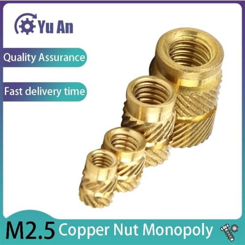 M2.5 Brass Hot Melt Inserts Nut Heating Molding Copper Thread Inset Nuts SL-type Double Twill Knurled Injection Brass Nut 100Pcs
