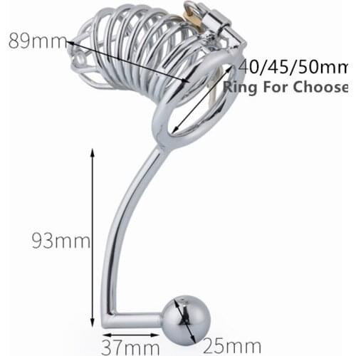 Stainless Steel Male Chastity Cage With Anal Plug Butt Plug And 40/45/50mm Penis Ring for Men BDSM Cock Cage Chastity Belt