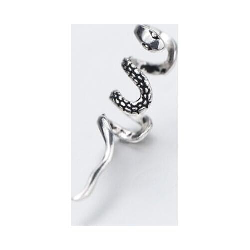 Men ONLY 1PC (No pierced) Real. 925 Sterling Silver Jewelry Snake Climber Clip On Cuff Earrings Ear-Bone C-E6387