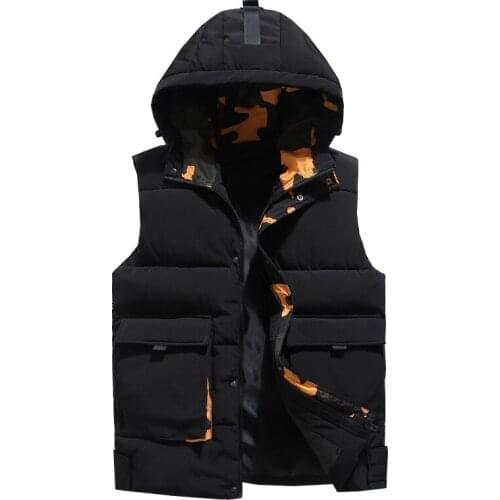 Mens Vest Large Size Winter Sleeveless Jacket Coat 2021 Casual Thick Warm Cotton Padded Down Big Sizes Hooded Waistcoat Male