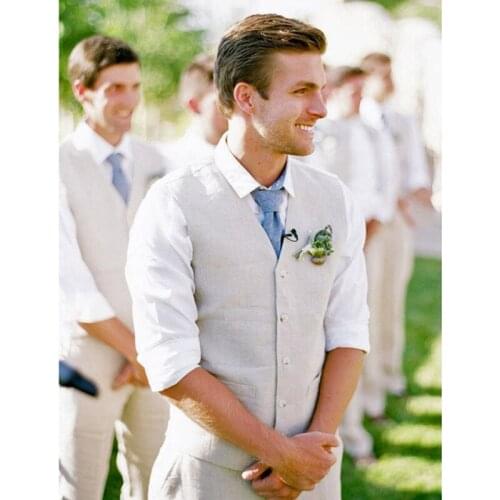 Mens V Neck Cotton Blended Vest Single Breasted One Piece For Formal Wedding Casual Waistcoat Men Waist Coat Clothing 2021