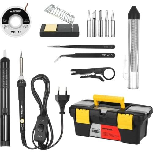 Meterk 14 in 1 Soldering Iron Kit 60W Adjustable Temperature Welding Soldering Iron Soldering Tips with other Accessories