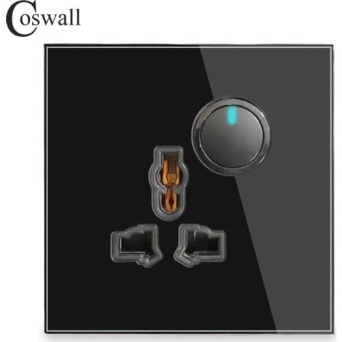 Coswall Glass Panel Wall Universal Socket + 1 Gang 2 Way Passage Through On / Off Stair Light Switch Switched LED Indicator
