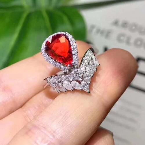 Natural Ruby Jasper Gemstone Delicate Flower Pattern Ring S925 Silver Fine Luxurious Wedding Jewelry for Women Free Shipping