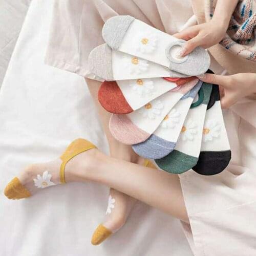 Socks WomenS Socks Shallow Mouth Invisible Socks Daisy Glass Crystal Stockings Women Thin Boat Socks