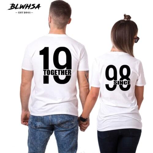 BLWHSA Couple T Shirt Since 1998 Together Letter Print T-Shirt Women Men Hipster Fashion Printed Tshirt Casual T Shirt For Lover