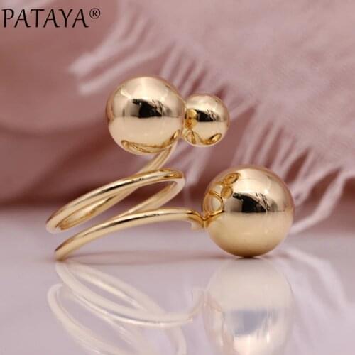 PATAYA New Arrivals Three Spherical Hyperbole Rings Women Wedding Unique Daily Fashion Jewelry Rose Gold Open Rings Party Gift