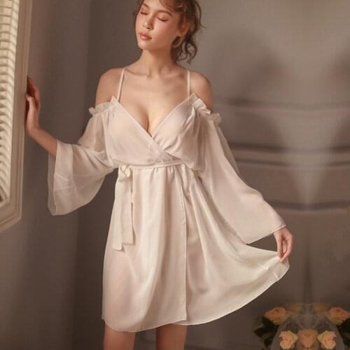 Sexy Women Sleepwear Chiffon Nightgowns Deep V-neck Vintage Night Dress See-though Lingerie Nightwear Long Gowns Black Negligee