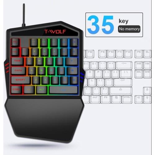 T19 Wired Keyboard High Response Elastic Ergonomic One-handed 35 Keys Gaming Keyboard for Gamers
