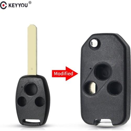 KEYYOU Uncut Blade Folding Car Key Shell Flip Remote Car Key Case for Honda Accord 3 Buttons Car Key Cover