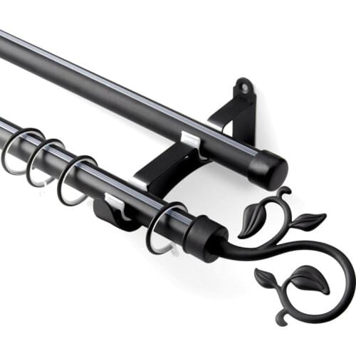 Roman Pole Aluminum Alloy Black Curtain Rod For Home Office No Rust High Hardness With Different Decorative Heads