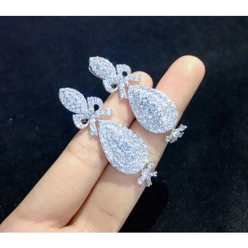 925 sterling silver with cubic zircon bowknot drop earring high quality fine women jewelry free shipping