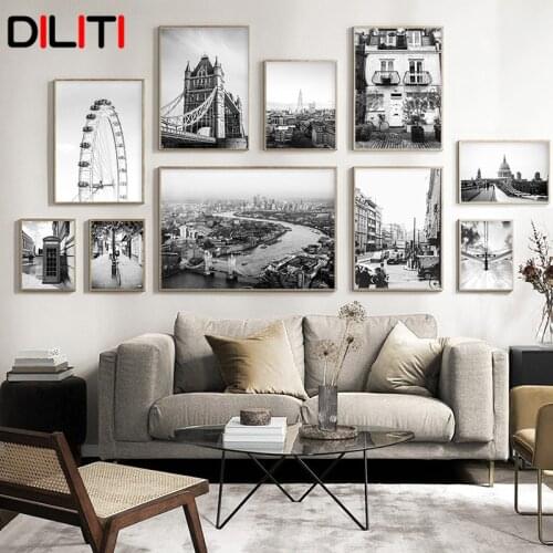 Nordic Black and White London Wall Art Picture for Living Room Minimalist Cityscape Print Poster Home Decor Canvas Painting