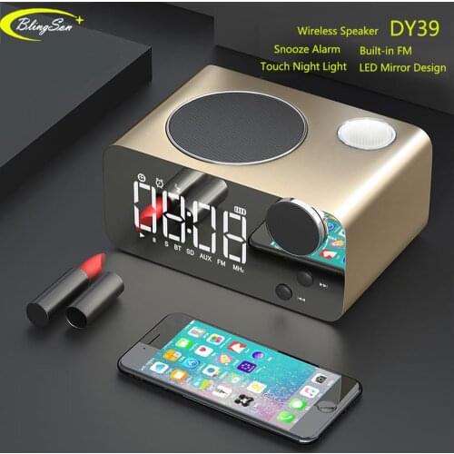 Bedroom Bluetooth Speaker Handsfree Wireless Stereo Music Player Speakers with FM Radio TF LED Time Display Snooze Alarm Clock