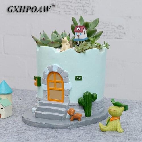 Country Style Succulents Resin Flower Pots Creativity House Design Sculpture Art Garden Potted Home Decoration Crafts Ornaments