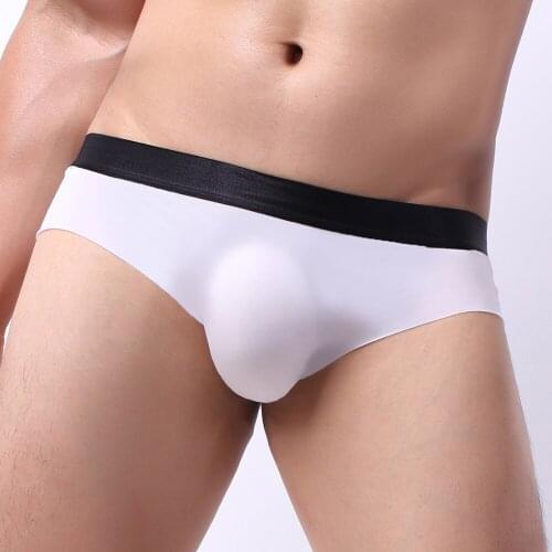 Mens Sexy Briefs Ice Silk U Convex Tight Elastic Middle Seamless Solid Color Waisted Underwear U Pouch Cueca Tanga Slip Homme