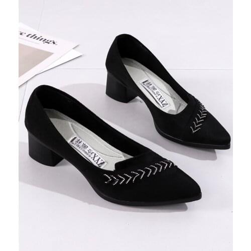 Work Shoes Korean Wild Shallow Mouth Soft Comfortable Breathable Single Shoes 2021 Spring Summer Thick With Casual High Heels
