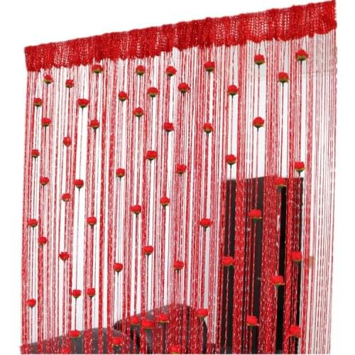 Door String Curtain Rose Flower Window Thread Curtain Hanging Curtain Valance Divider Decorative for party bedroom wedding