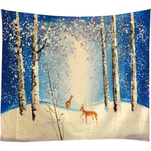 Snow-covered Landscape Deer Tapestry Wall Hanging Cloth Bed Spread Beach Towel Table Cloth Yoga Mat House Living Room Decoration