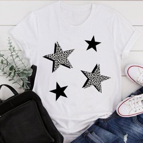 Women Clothes Cartoon Star Trend 90s Love Leopard Cute Summer Print Fashion Tshirt Female Short Sleeve Tee Top Graphic T-shirt