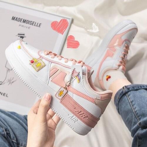 Newest Vulcanized Shoes Women Korean Ulzzang Pink Green Cute Trainers Zapatillas Mujer Walking Platform Sneakers
