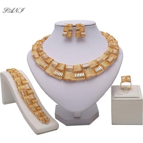 Fani nigerian wedding woman accessories jewelry set fashion african beads jewelry set dubai gold color jewelry set Wholesale