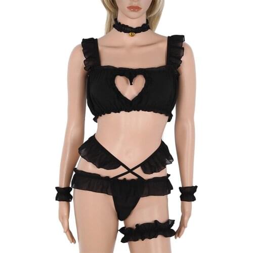 Women Sexy Chiffon Cat Role Play Costume Sexy Lingerie Set Lolita Babydoll Fancy Dress Underwear Plus Size XXL